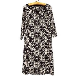 EMMA & MICHELE Shift Dress Sz 1X Abstract‎ Design 3/4 Sleeves Jewel Neck Aztec